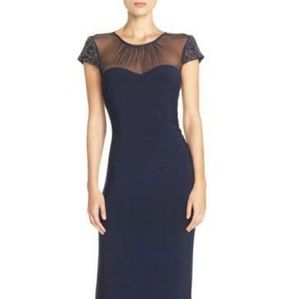 vince camuto beaded neck ball gown