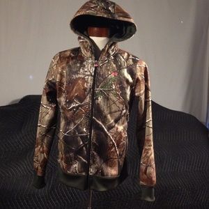 Under Armour camo hoodie s L, pink logo & antlers