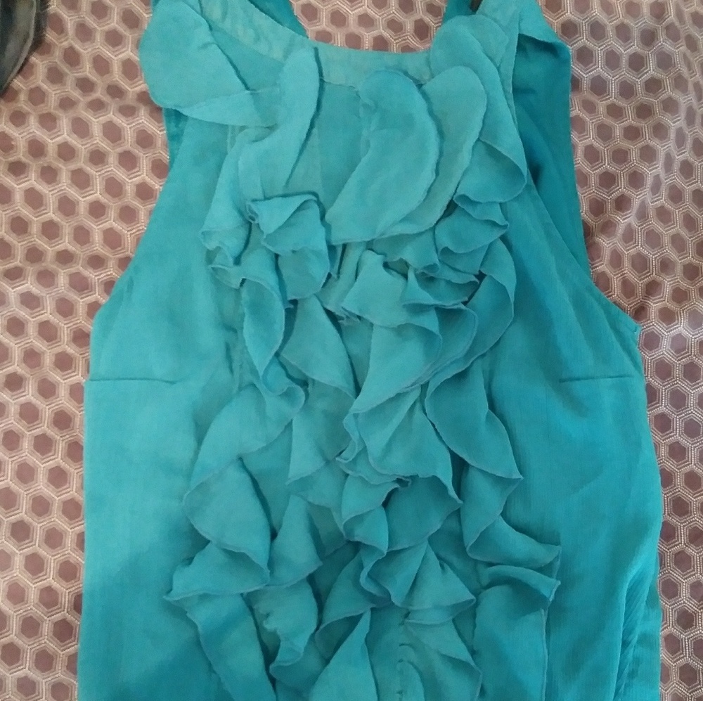 Teal sleeveless ruffled blouse, XS
