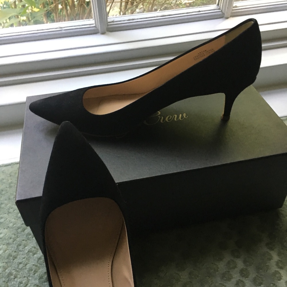 Black suede J.Crew kitten heal pumps. Worn once.