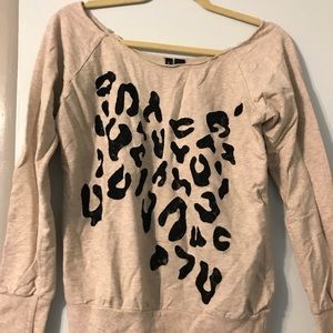 Beige Long Sleeve Sweatshirt with Cheetah and Lace