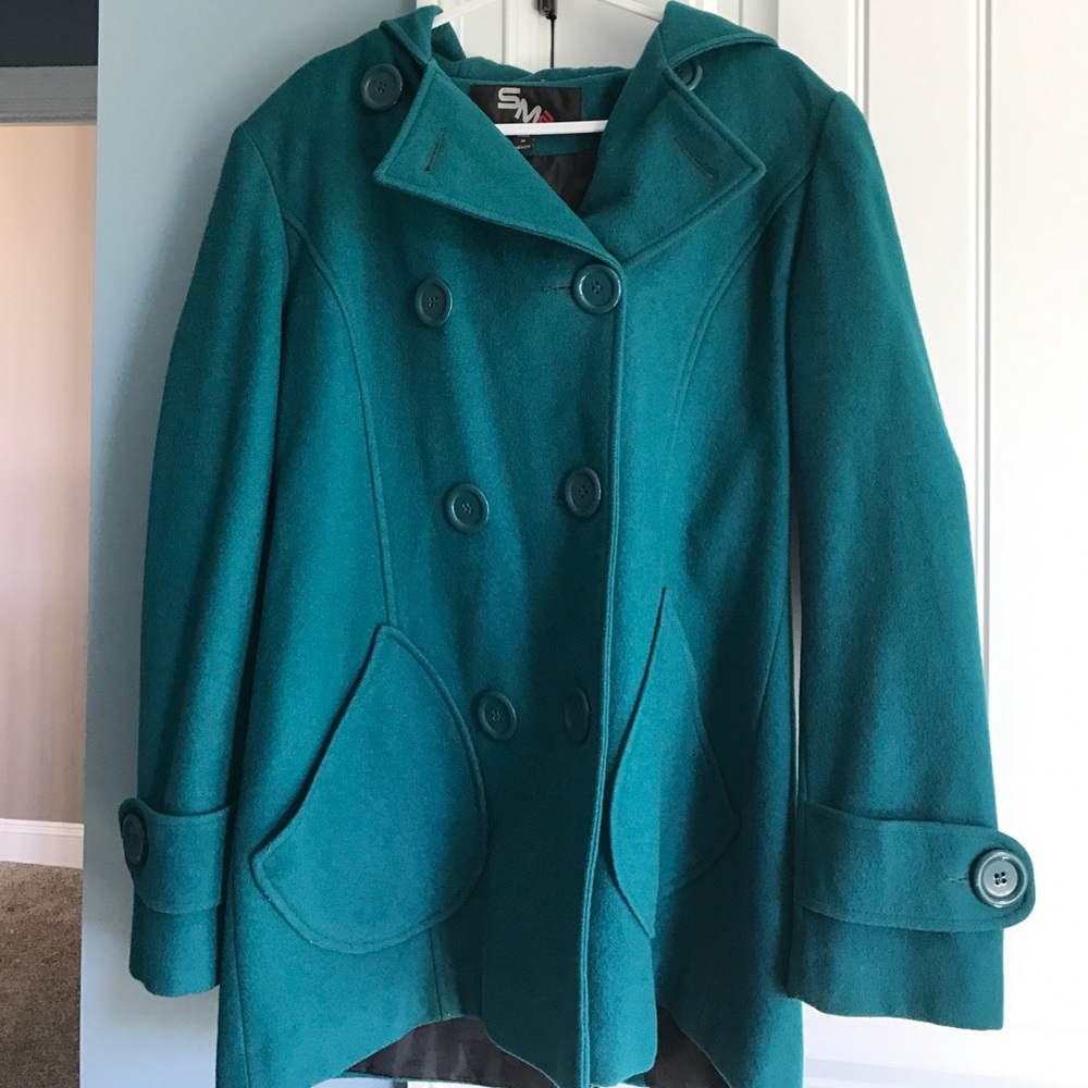 Teal hooded peacoat