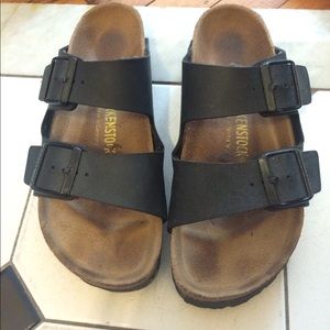 Matte black birkenstocks