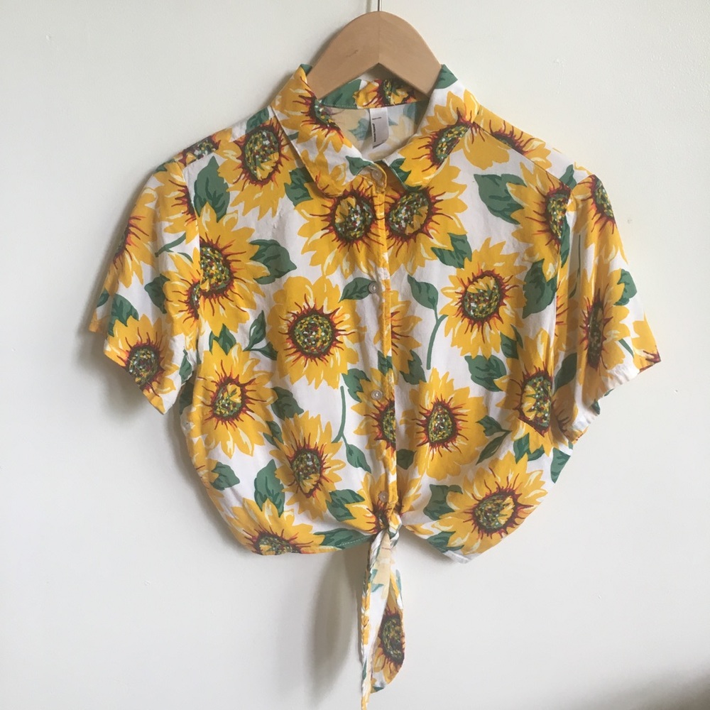 American Apparel sunflower tie-front crop top
