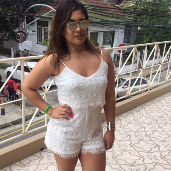 Boohoo Pants - White lace romper
