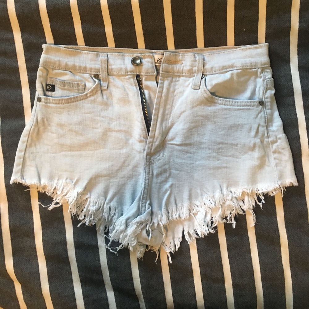 Light denim high rise shorts