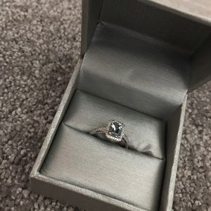 Emerald Cut Aquamarine Diamond Frame Ring, 14k WG