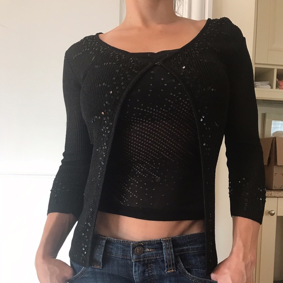 Arden B. & Xoxo Sweaters - Bundle: Black sequin cardigan & tank top