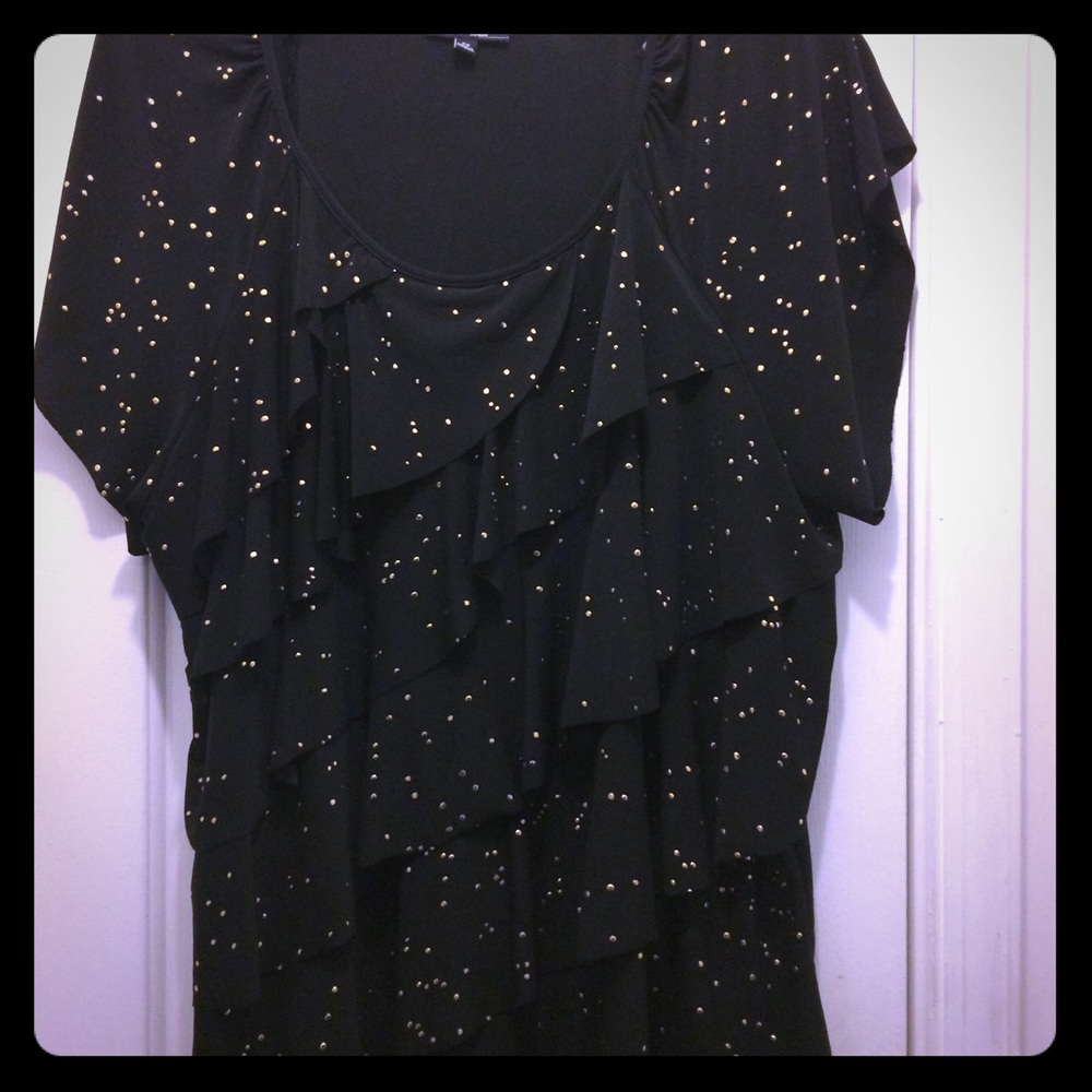 Black Bejeweled Ruffle Front Top