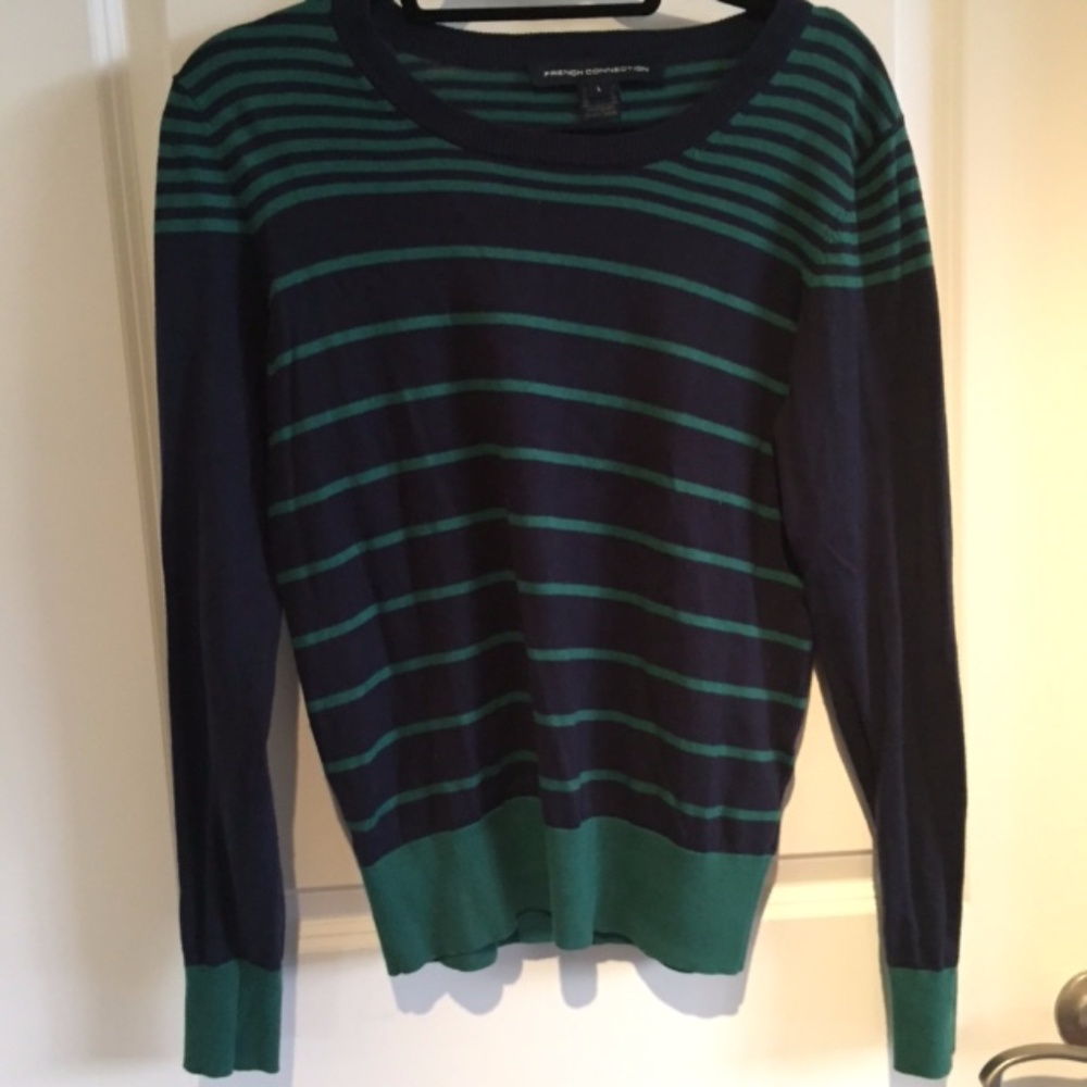 French Connection green and blue striped sweater
