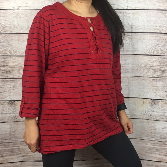 NWOT Croft & Barrow Lace Up Red W/ Striped Sz 2X - Picture 1 of 8