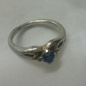 Small silver ring with sapphire stone
