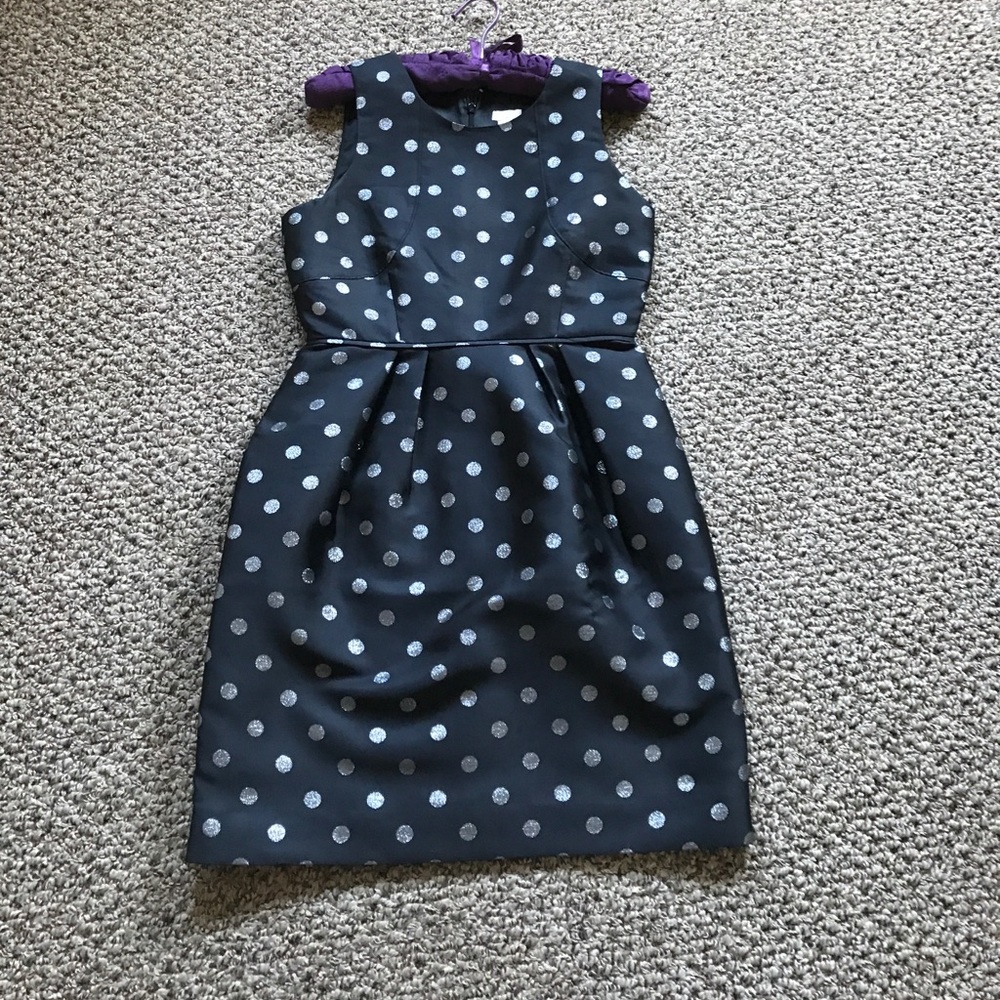 J Crew Black dress with silver polka dots