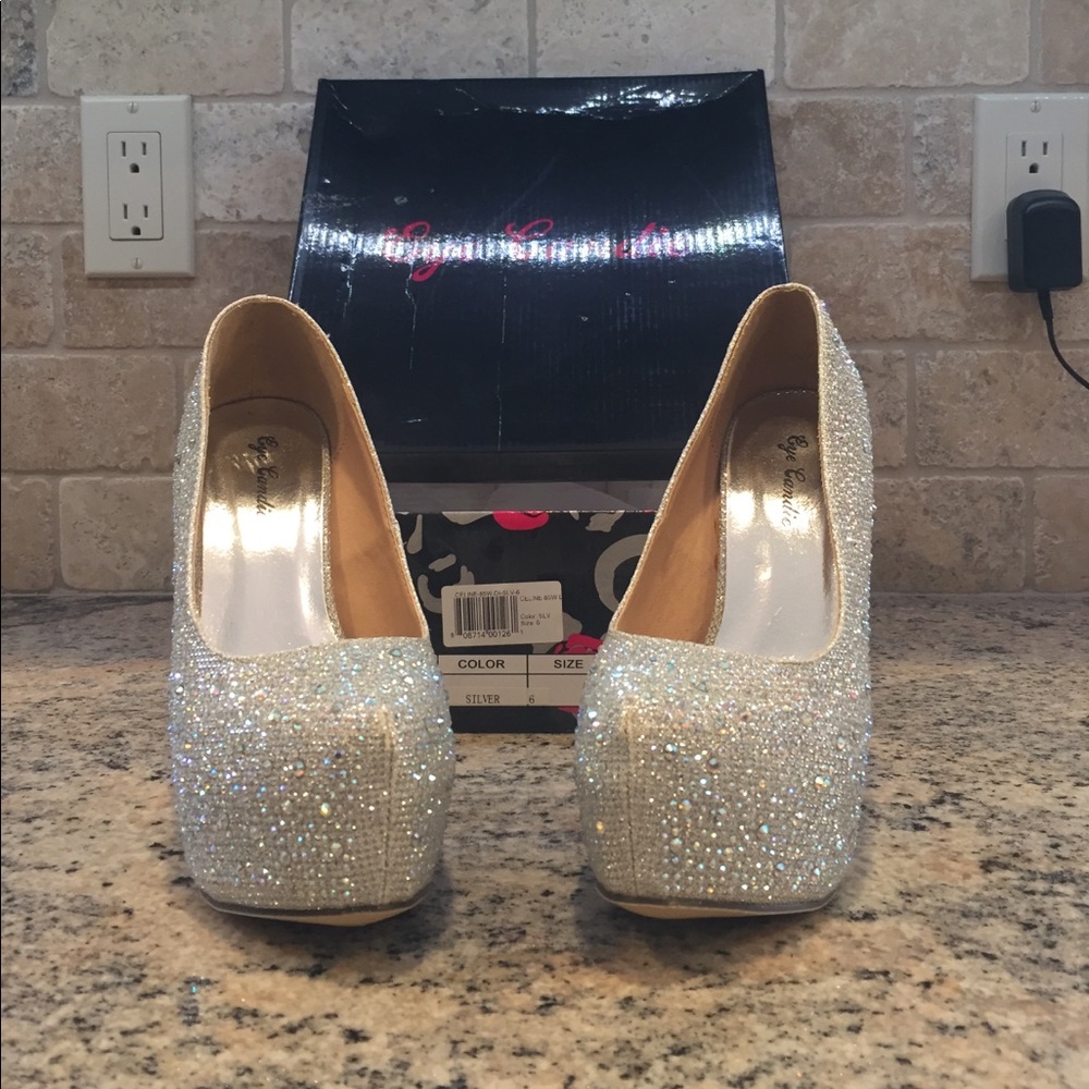 Eye Candie Silver High Heels (women’s size 6)