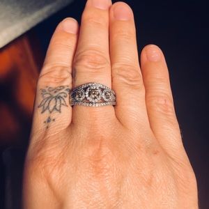 MARKED DOWN Champagne diamond three stone. 10kWG