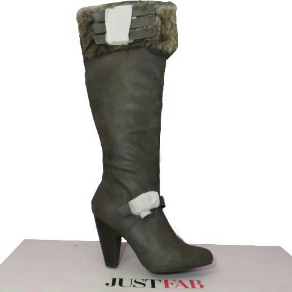 New JUSTFAB Maliah Grey with fur heeled boots