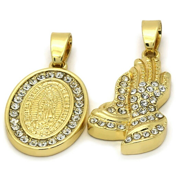 14K GOLD PLATED ICED OUT CHAINS COMBO - Picture 3 of 4