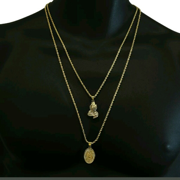 14K GOLD PLATED ICED OUT CHAINS COMBO - Picture 4 of 4