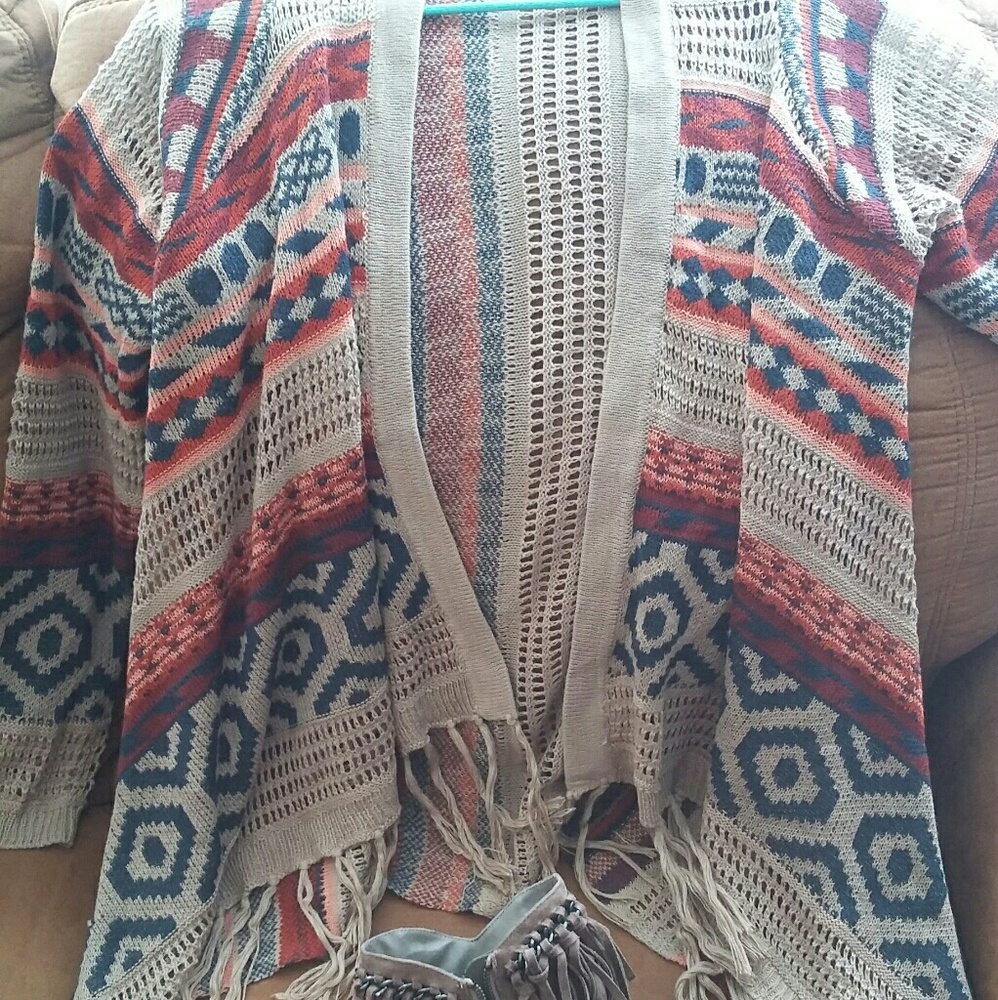 Taupe fringe cardigan