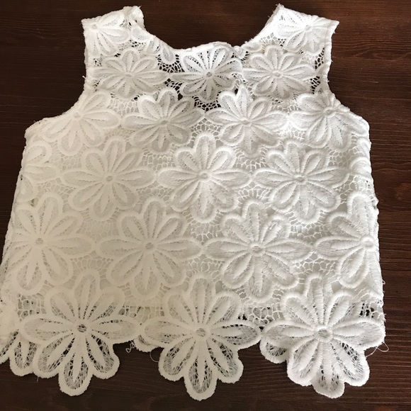 Phanuel Tops - Phanuel Lace Crop Top in White