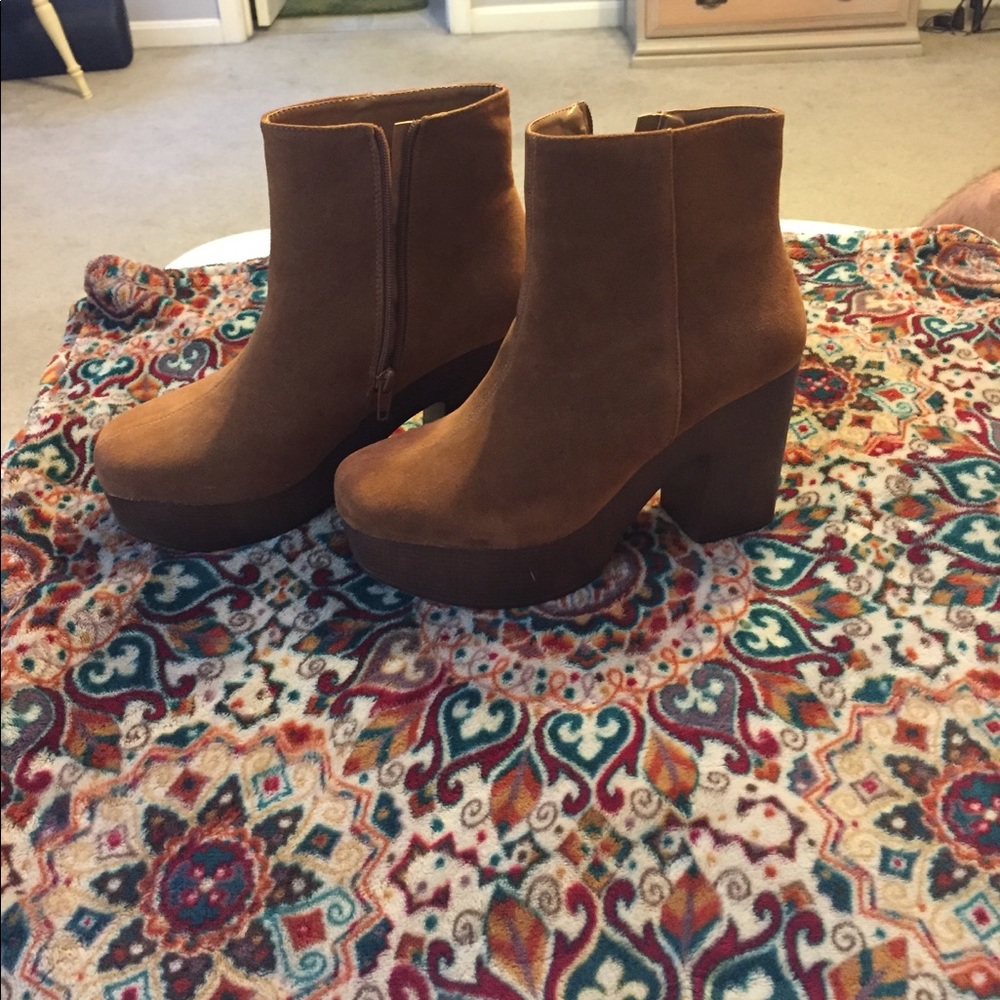 Brown platform booties