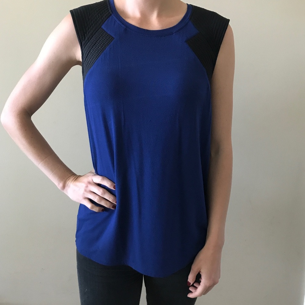 Black and dark blue BCBG sleeveless blouse