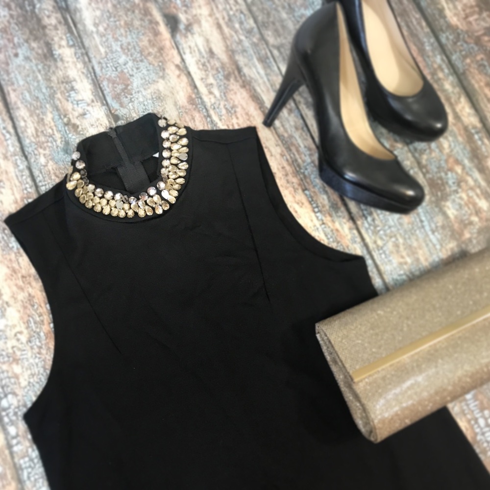 H&M Black Dress with Jeweled Collar Embellishments