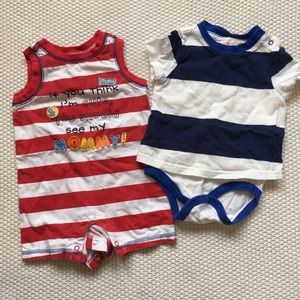 2 cute striped onesies size 6-9 months
