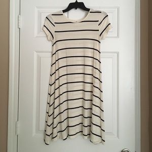 Ivory/navy striped swing dress