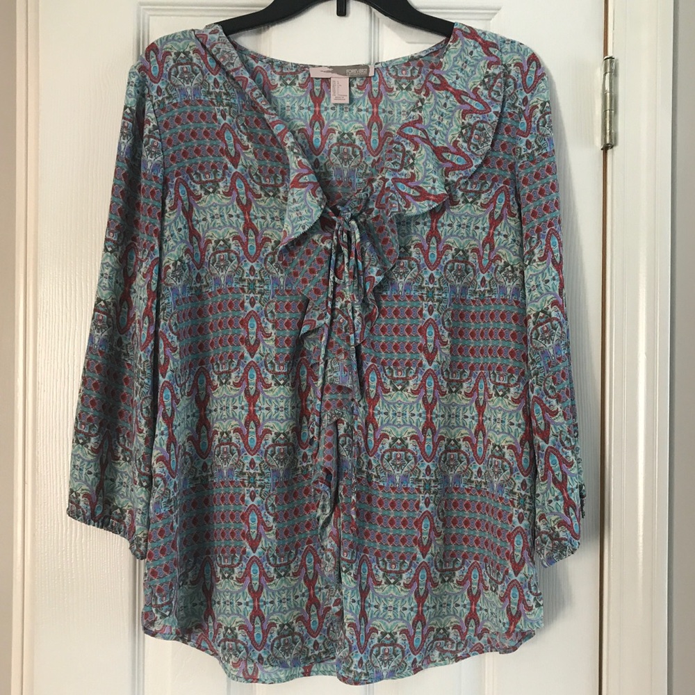 patterned ruffle front blouse > forever 21
