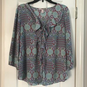 patterned ruffle front blouse > forever 21