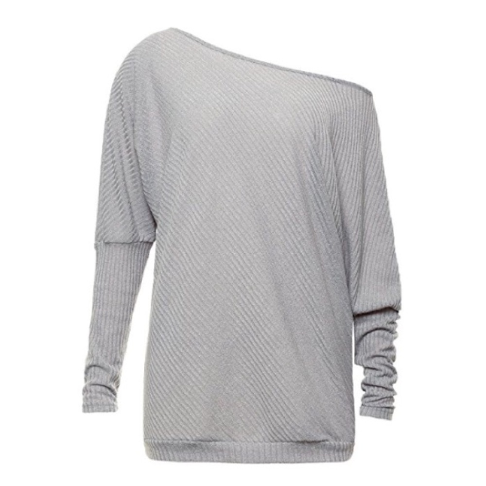 💥 SALE Off Shoulder Loose Ribbed Knit Sweater Top - Picture 3 of 5
