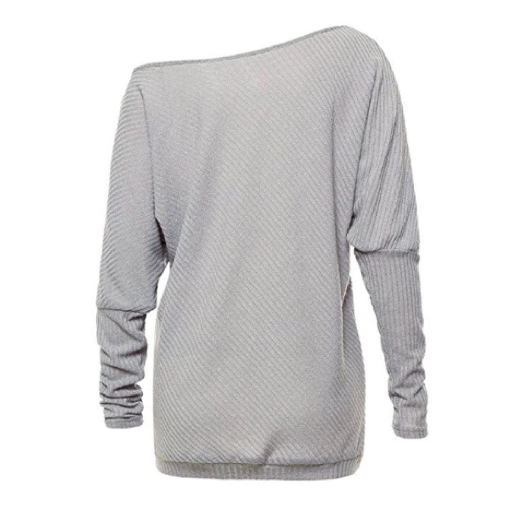 💥 SALE Off Shoulder Loose Ribbed Knit Sweater Top - Picture 4 of 5
