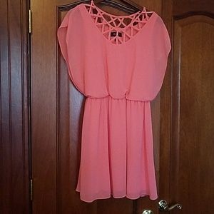 Pink flowy cut-out neck detail dress