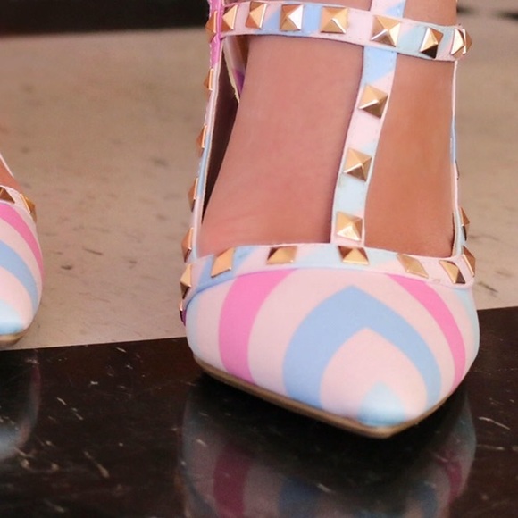 Pastel Chevron Studded Heels - Picture 6 of 7