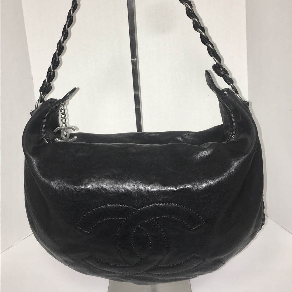 ♦️sold♦️CHANEL Black Leather Modern Chain Hobo Sho