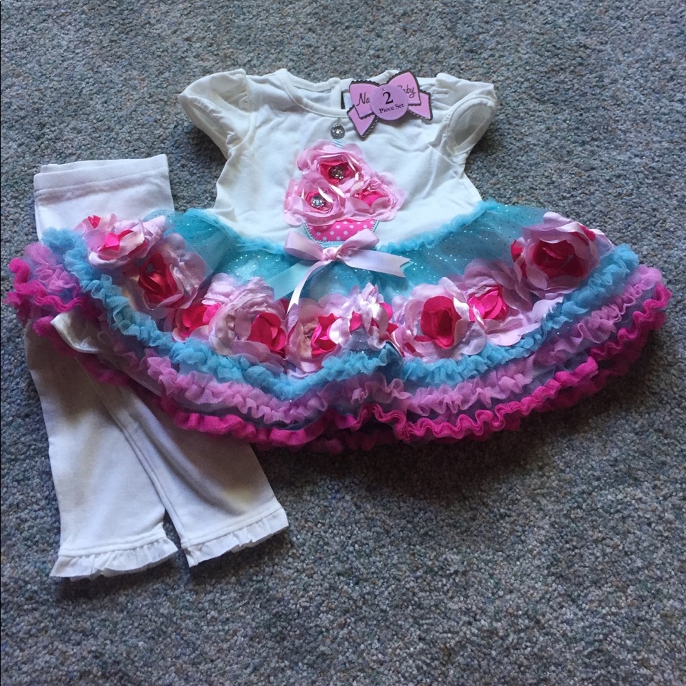 Nanette Baby 12M Cupcake Flowers & Ruffles Outfit