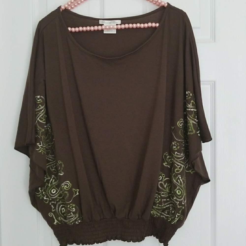 Charlotte Russe Brown Shirt with Green Tapestry