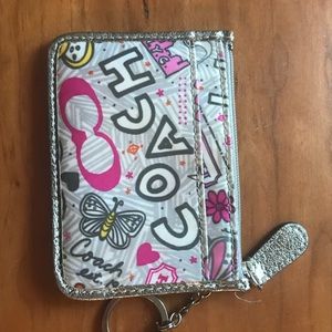 Coach silver and pink keychain wallet