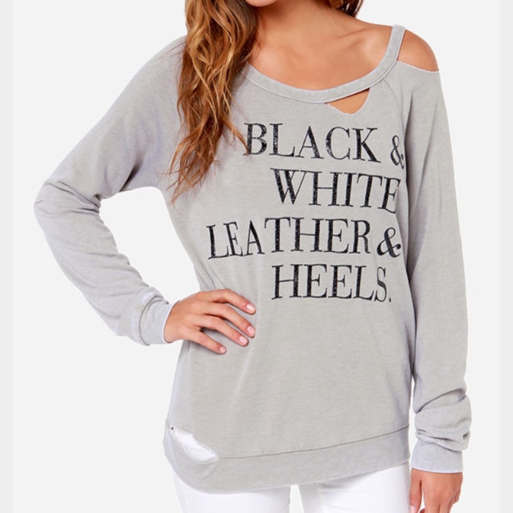 NWT Chaser Black & White Leather &Heels sweatshirt