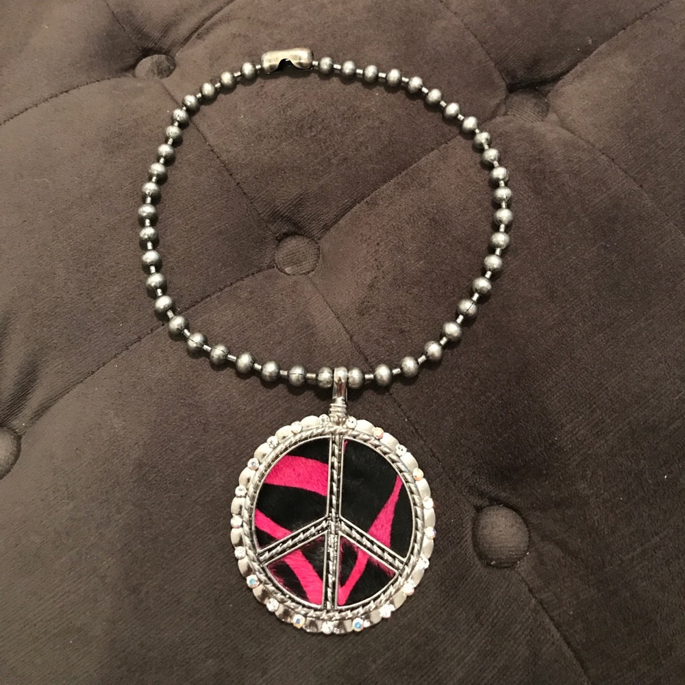 Hot Pink Zebra Cowhide Zebra Peace Necklace