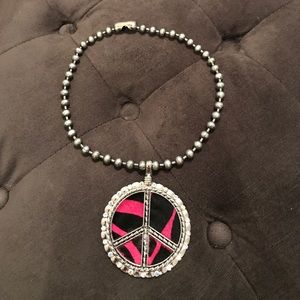 Hot Pink Zebra Cowhide Zebra Peace Necklace