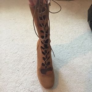 Free People mid leg laced up boots/ camel color