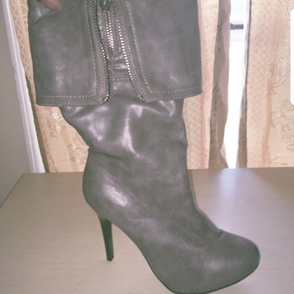 Gray high heel boots