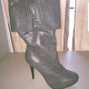 Gray high heel boots