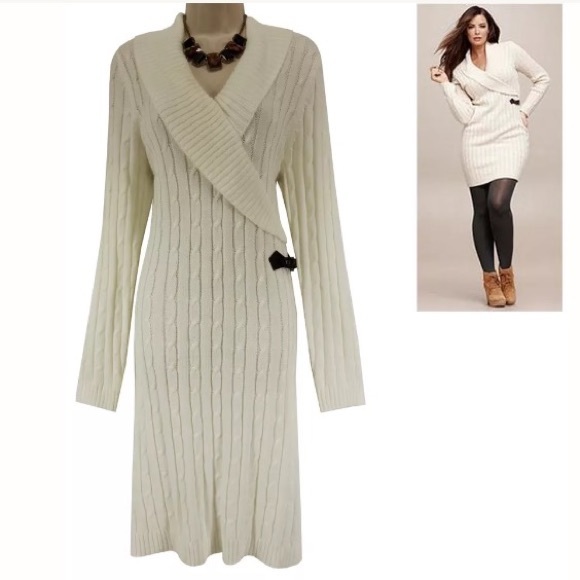 white wrap sweater dress
