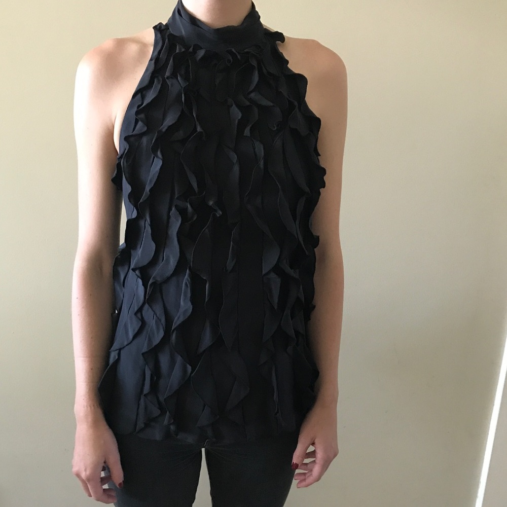 BCBG MaxAzria black ruffle sleeveless Blouse