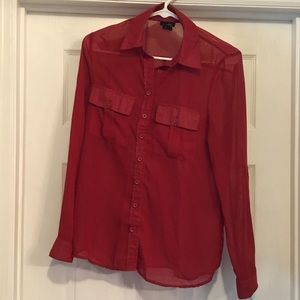 Sheer Red Button Down Blouse