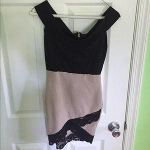 Black and Tan off the shoulder women’s dress.