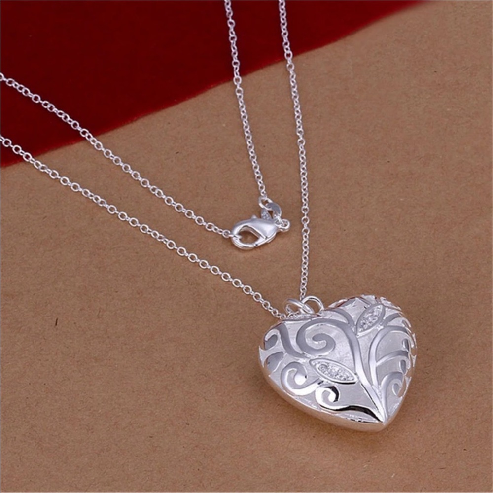 Silver & Crystals Shimmering Heart Pendant NWT